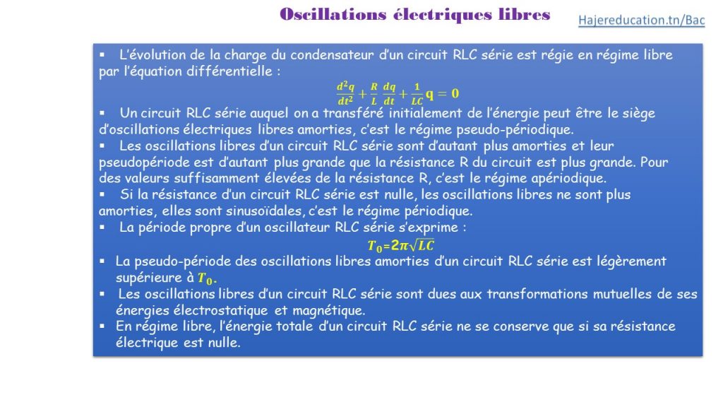 résumé ossillations electriques libres hajereducation