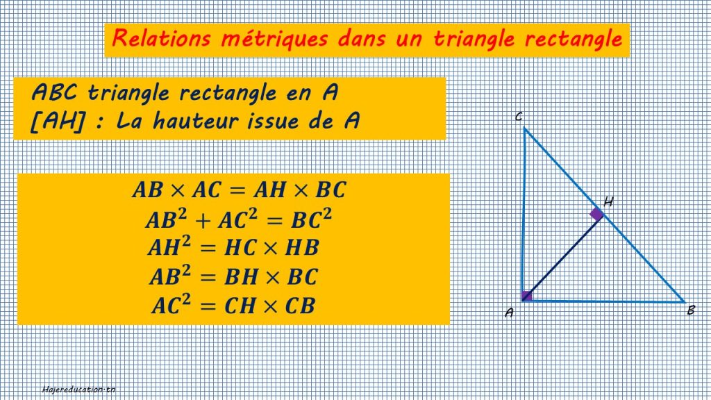 Relations métriques dans un triangle rectangle