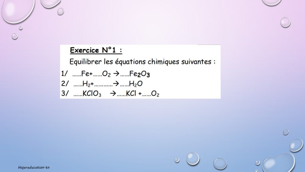 exercice equation chimique