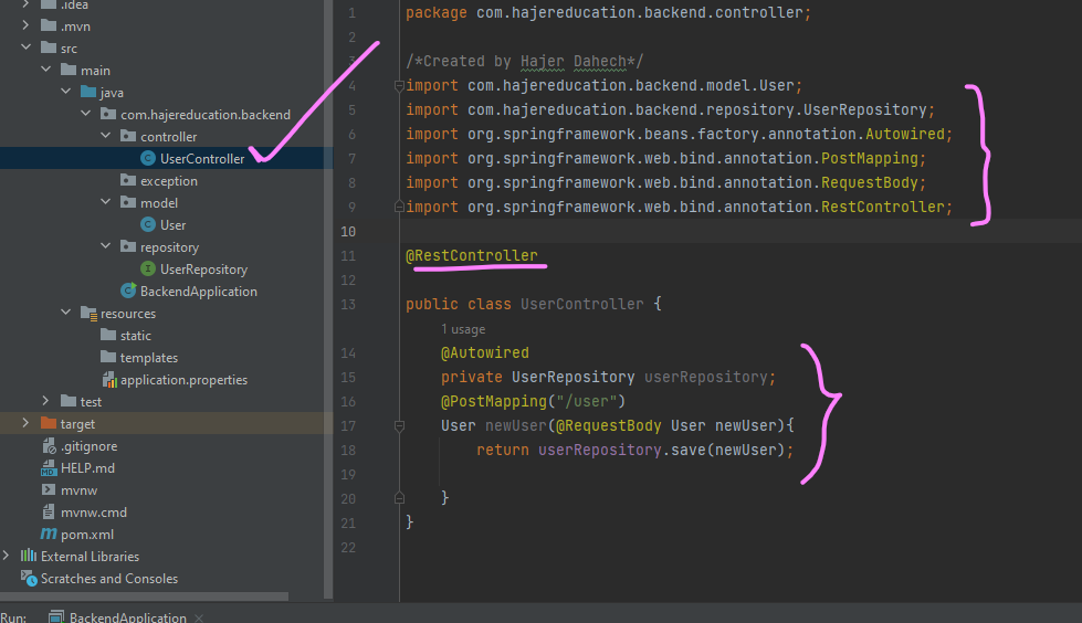 UserController Class spring postMapping