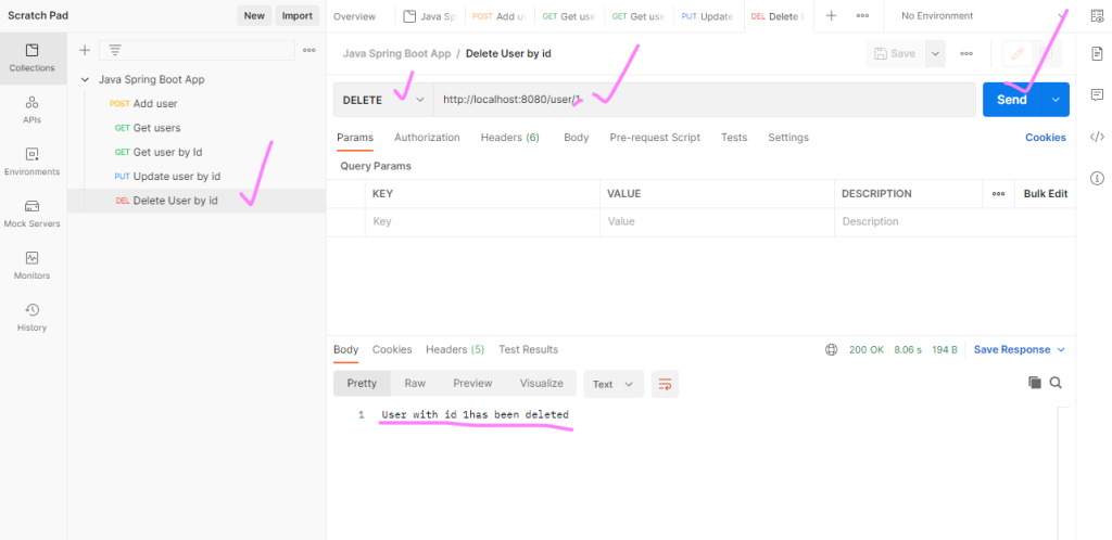 delete user by id postman