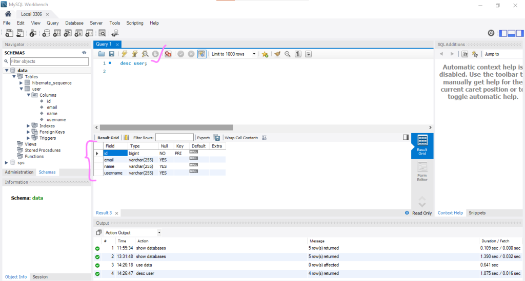 mysql data user table see columns