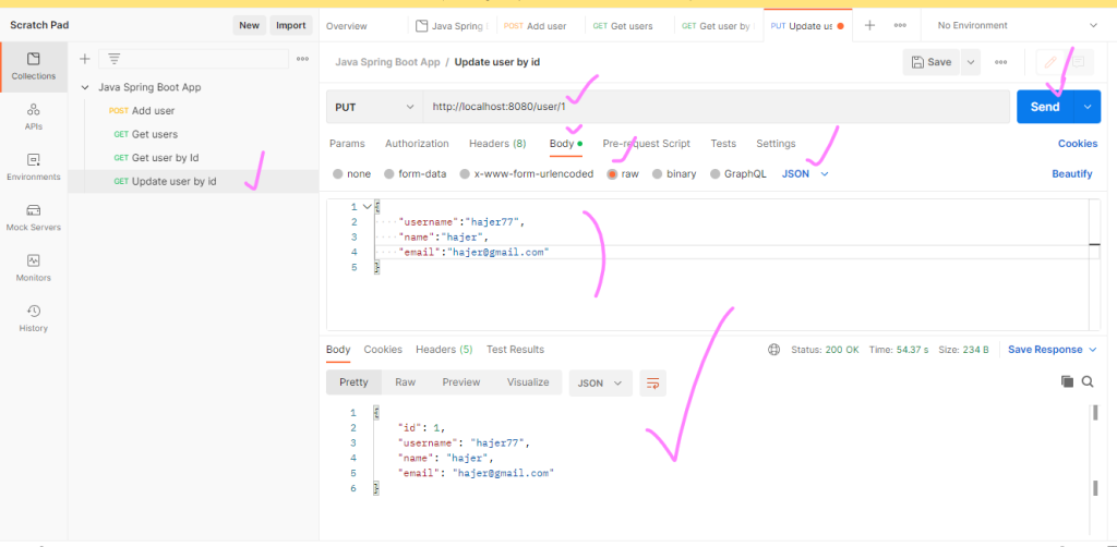 postman update user by id