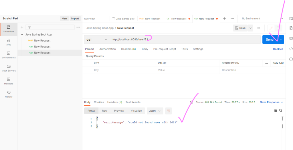 view user by id not found error msg postman